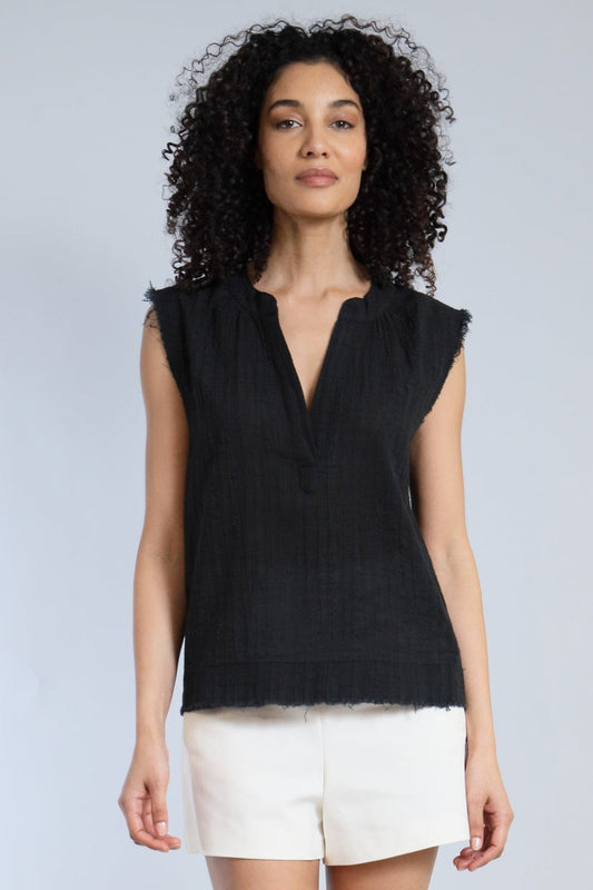 Crinkle Cotton Sleeveless Henley