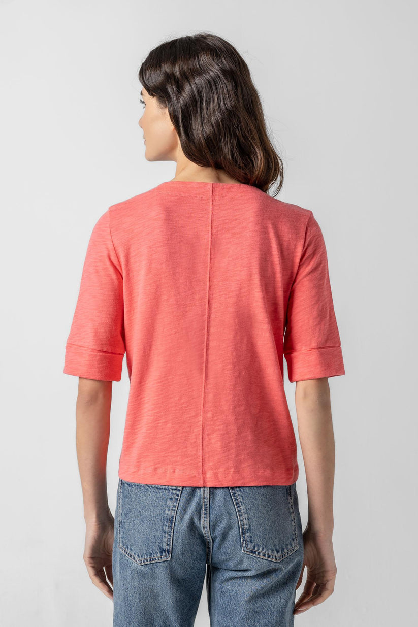 Cuffed Sleeve Split Neck