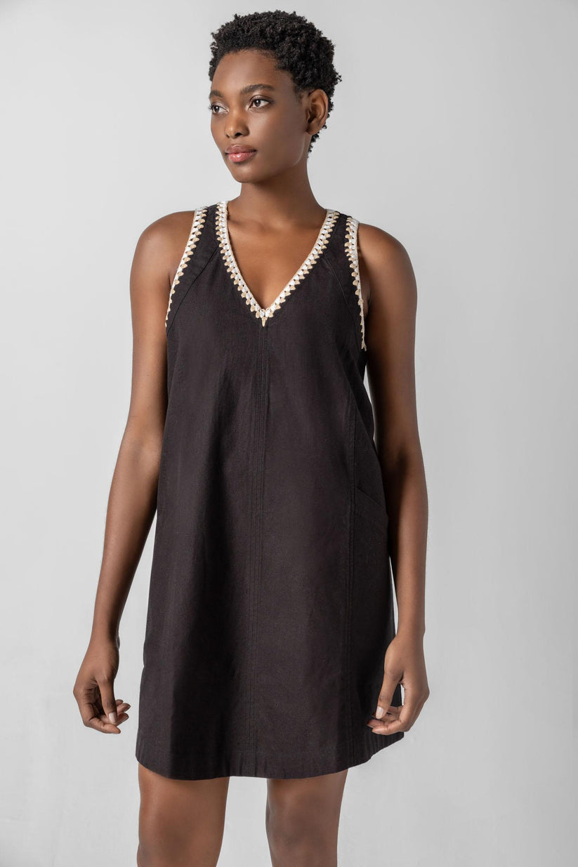 Crochet Trim V-Neck Dress