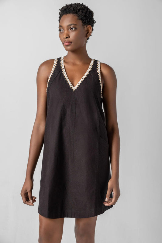 Crochet Trim V-Neck Dress
