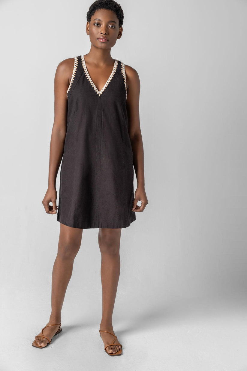 Crochet Trim V-Neck Dress