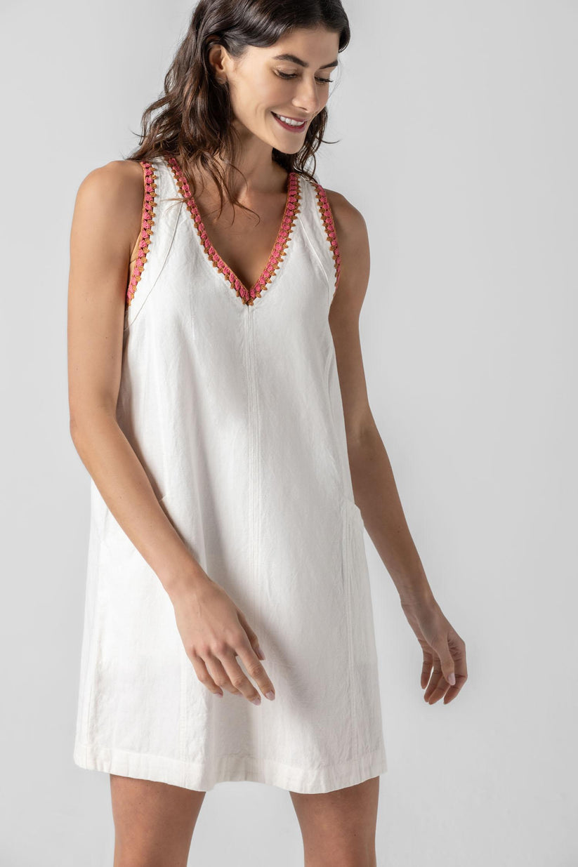 Crochet Trim V-Neck Dress