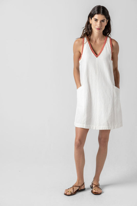 Crochet Trim V-Neck Dress